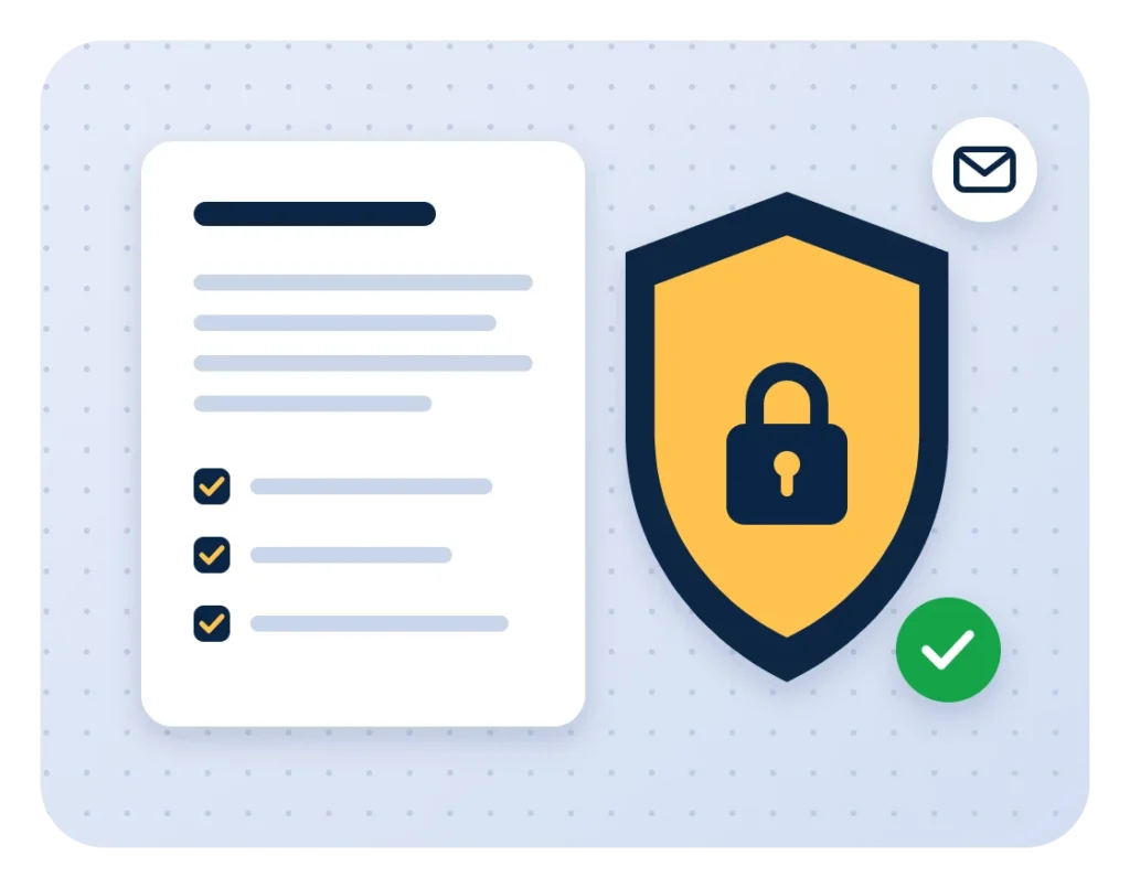 Illustration of a privacy policy document with a padlock shield, representing data protection